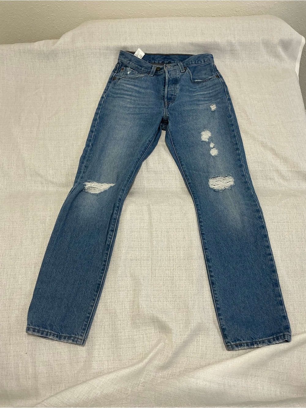 Vintage Levi’s 501 Jeans High Waisted Distressed Button Fly Light Wash Straight